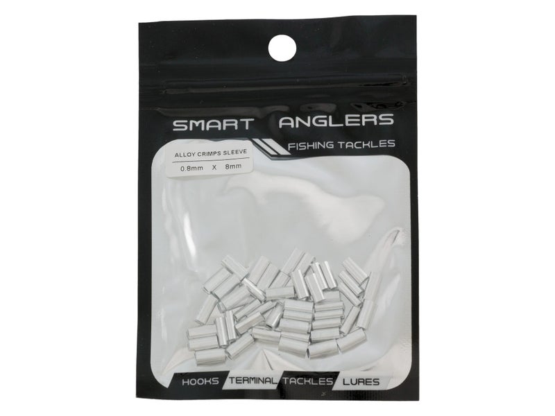 Pack of 50 - 0.8mm x 8mm Alloy Crimps Sleeve - Smart Anglers Fishing Tackle Carousel 1