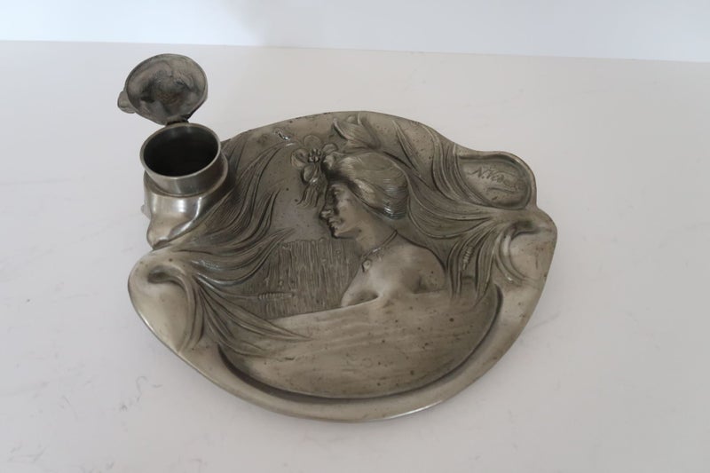 ***BEAUTIFUL FRENCH ART NOUVEAU INK WELL SIGNED N.VIDAL*** Carousel 2