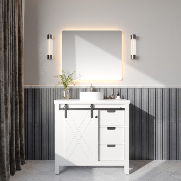 Barn Door 900mm Solid Wood Floor-Standing Vanity – Hampton Series – Matte White Carousel 2