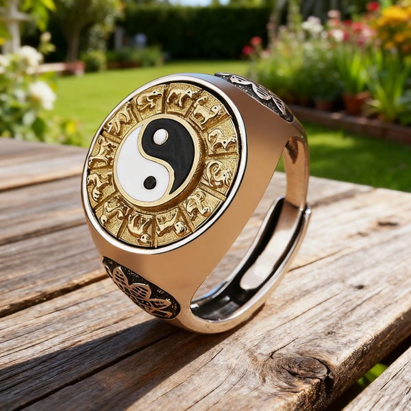 (Taichi Spinner Ring) Bagua Yin Yang Meditation Fidget Ring RSV8KNG-6 Carousel 1