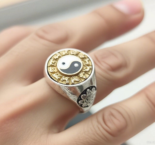 (Taichi Spinner Ring) Bagua Yin Yang Meditation Fidget Ring RSV8KNG-6 Carousel 2