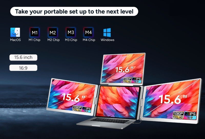 Kogan XPRESSO 15.6" Full HD Pro Triple Screen Tri-Fold Portable Monitor, 15.6 Carousel 2