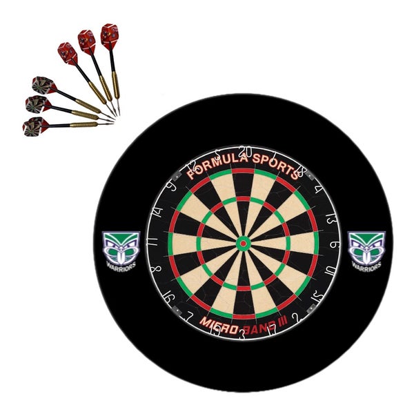 Micro Band 3 Dartboard + New Zealand NZ Warriors NRL Surround + Darts Set Carousel 1