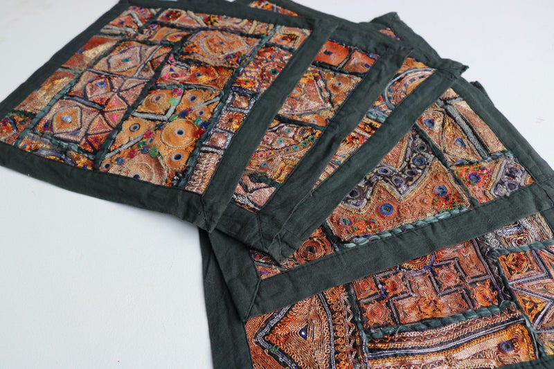 5 x 1950s Vintage Embroidered Ethnic Tapestry Squares Carousel 2