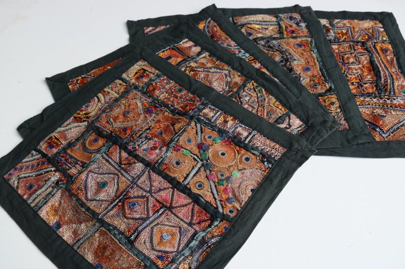 5 x 1950s Vintage Embroidered Ethnic Tapestry Squares Carousel 1