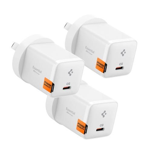 Spigen Essential 30W USB-C PD GaN Fast Charging Wall Charger - (3 Pack) - White Carousel 1