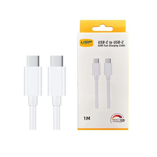 Usp Usb C To Usb C 60W Mini Cable 1M White 3A Fast Charge Carousel 1