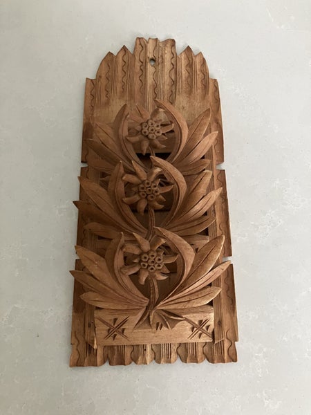 Hand-carved vintage letter rack featuring edelweiss - made in Switzerland