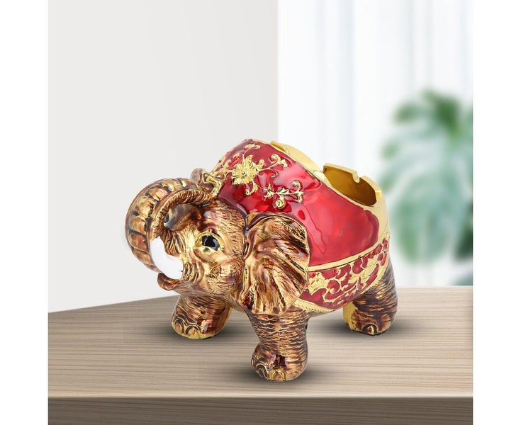 Zinc Alloy Innovative Spherical Vintage Elephant Ashtray with Cover Multifunc Carousel 5