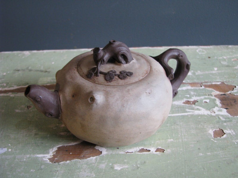 Small Old Chinese ? Pottery Teapot With Branch Features Signed On Base And Top Carousel 1