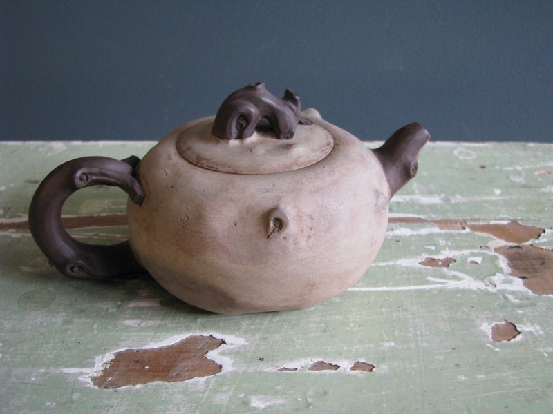 Small Old Chinese ? Pottery Teapot With Branch Features Signed On Base And Top Carousel 2