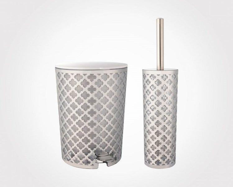 Silver Flowers Dustbin & Brush 182200 Carousel 1