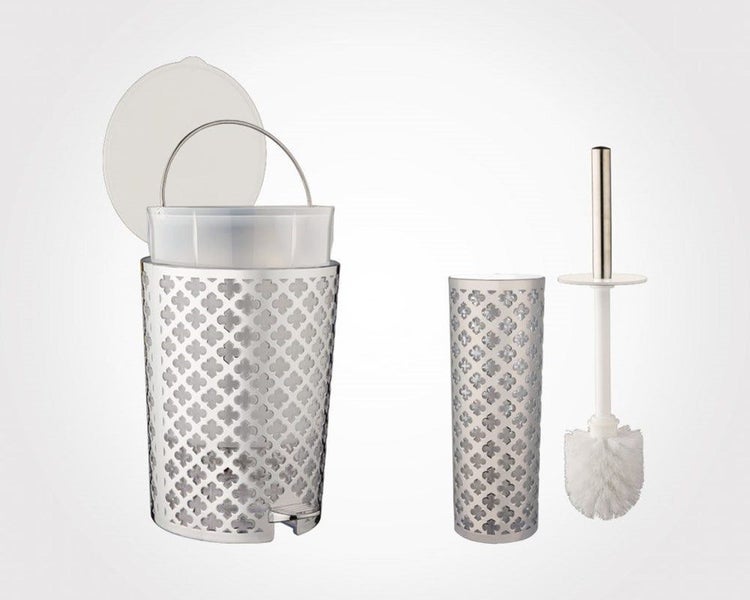 Silver Flowers Dustbin & Brush 182200 Carousel 2