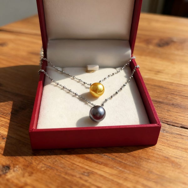 (2X Pearl Pendants) Sophisticated & Simple Pendant Necklaces NPGS9JNH-3 Carousel 1