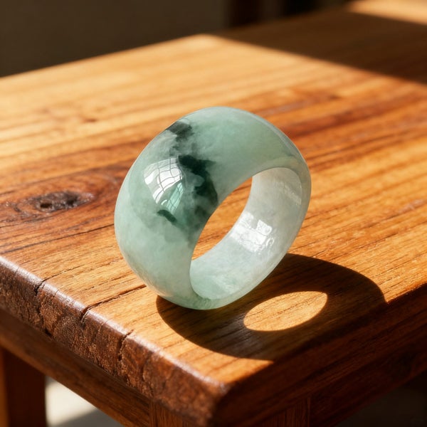 Men's Solid Green Jadeite Jade Ring - Authentic & Handcrafted Band RGS20XG-24 Carousel 1
