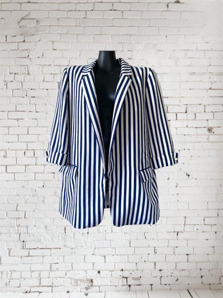 Zara Basic Blue White Striped Blazer Jacket Size L – Tailored Style $1 reserve Carousel 1