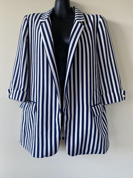 Zara Basic Blue White Striped Blazer Jacket Size L – Tailored Style $1 reserve Carousel 2