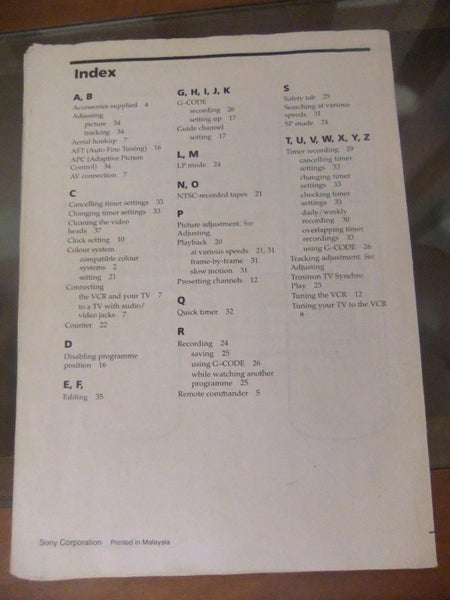 Sony VCR & Panasonic TV Old Operating Instruction Manuals (2) Carousel 2