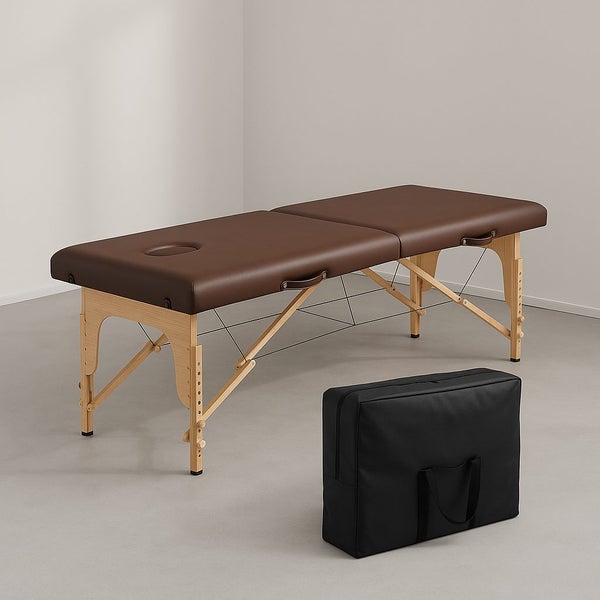 Brown Portable Leather Massage Table + Carry Bag Carousel 1