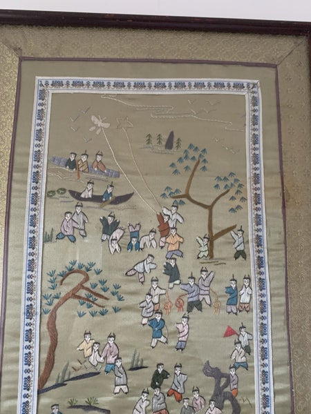 Antique Chinese hand Embroidery Silk "100 Happy children Playing" 1# Carousel 2
