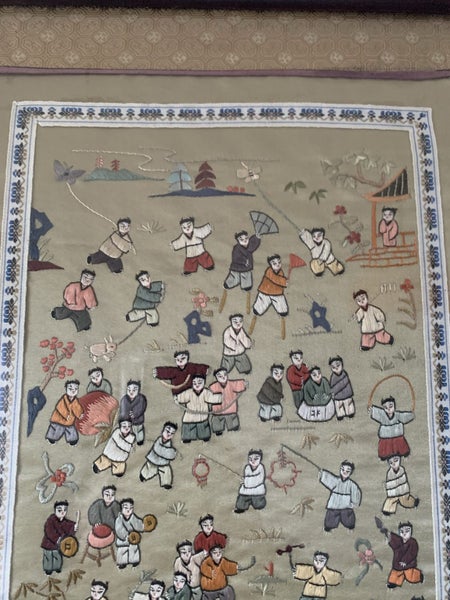 Antique Chinese hand Embroidery Silk "100 Happy children Playing" 2# Carousel 2