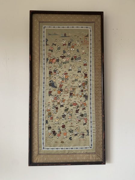 Antique Chinese hand Embroidery Silk "100 Happy children Playing" 2# Carousel 1