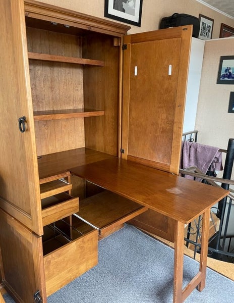 Freedom Furniture Hideaway Desk / Cupboard – With Filing Drawer & Storage Carousel 1