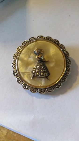 West German Marcasite and MOP Scarf RIng Carousel 4