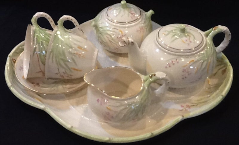 Belleek Limited Collectors Edition Tray & Tea Set. Grass Pattern Carousel 1