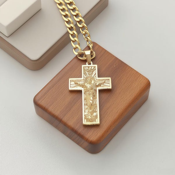 (18K Gold Filled) Crucifix with Jesus Pendant Necklace - Chain Incuded NSS14ZX-4 Carousel 1