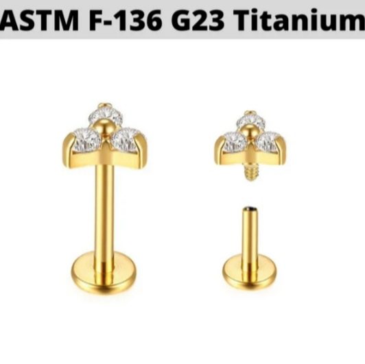 ASTM F136 G23 Titanium Gold Trinity Labret Carousel 1