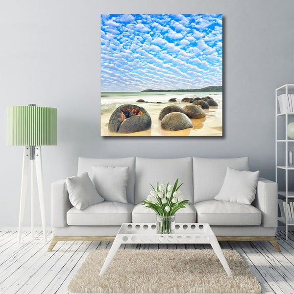 Framed $1 RESERVE 1 Panel Canvas Art Print - Moeraki Boulders Carousel 2