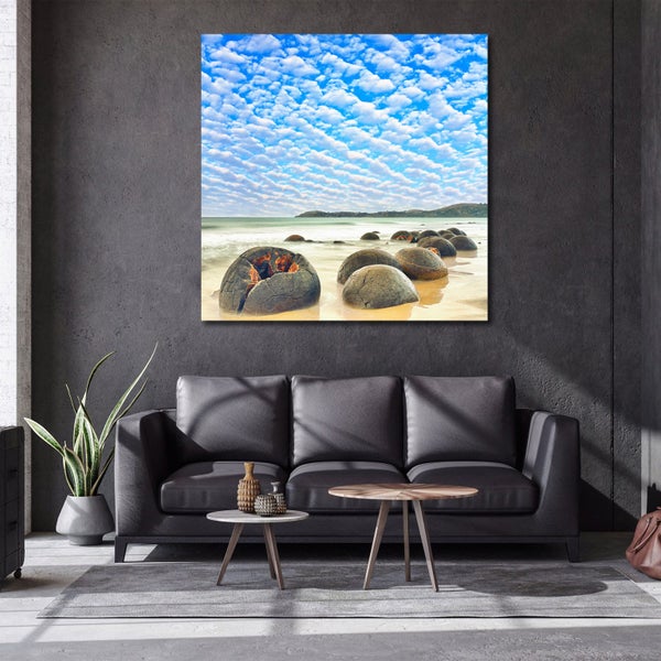Framed $1 RESERVE 1 Panel Canvas Art Print - Moeraki Boulders Carousel 3