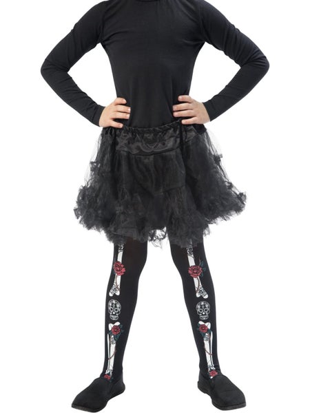 HALLOWEEN Day of the Dead Tights, Child, Black. Carousel 1