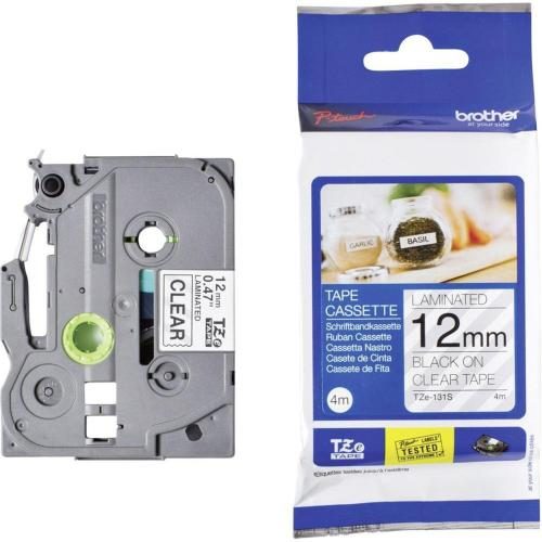 Brother Genuine TZE131S Labelling Tape Black on Clear, 12mm wide, 4m long for Carousel 1