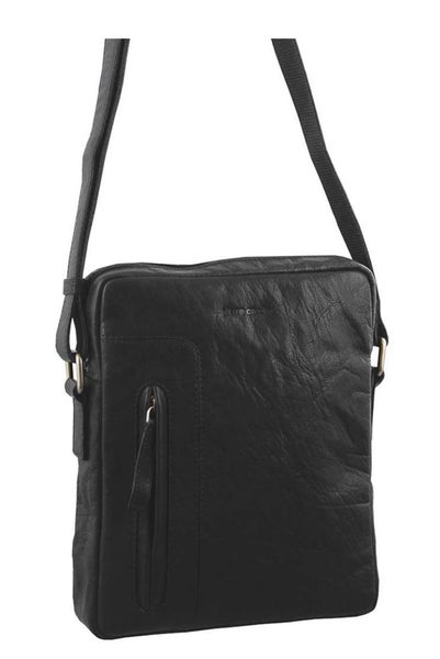 Pierre Cardin Zion Rustic Leather iPad Crossbody Bag Black Carousel 1