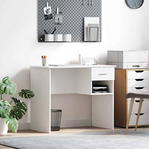 Desk With Drawer White 90 X 49.5 X 75 Cm Engineered Wood Nlkxll Carousel 1