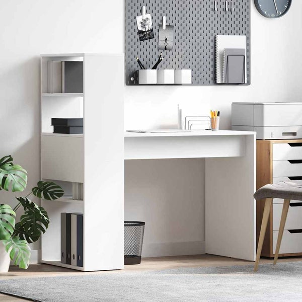 Desk With Shelf White 113 X 54 X 120 Cm Engineered Wood Nlkxia Carousel 1