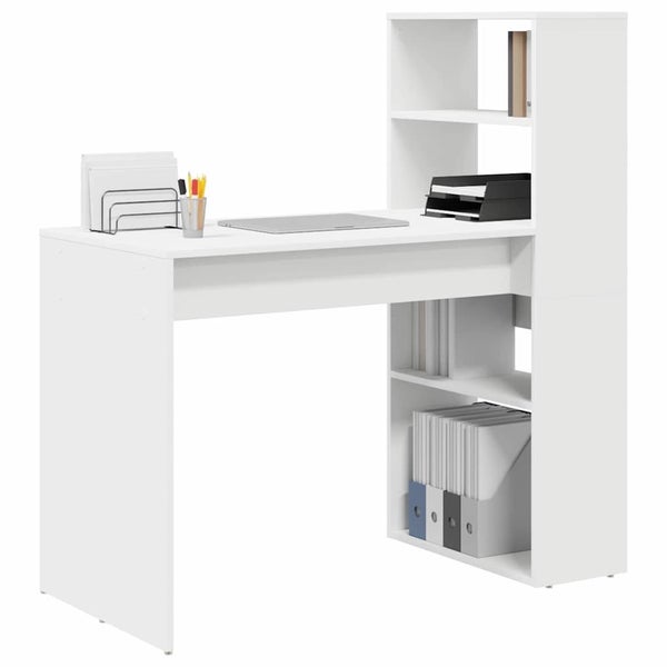 Desk With Shelf White 113 X 54 X 120 Cm Engineered Wood Nlkxia Carousel 2