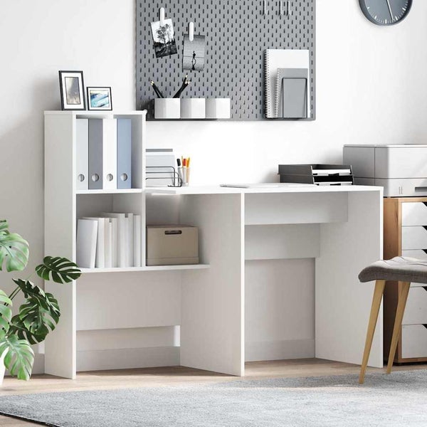 Desk With Shelf White 131.5 X 50 X 106.5 Cm Engineered Wood Nlkxkn Carousel 1