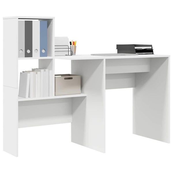 Desk With Shelf White 131.5 X 50 X 106.5 Cm Engineered Wood Nlkxkn Carousel 2