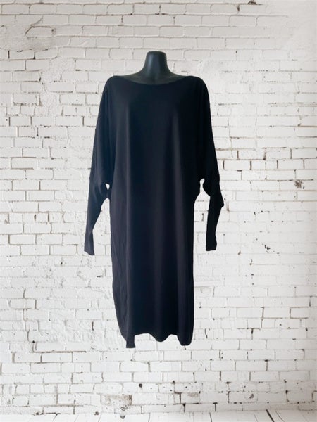 Repertoire black merino wool batwing dress NZ made Size 14 winter layering Carousel 1