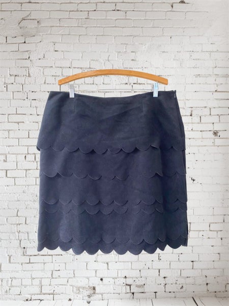 Redhead black scalloped mini skirt Size 18 lined tiered layers vintage look