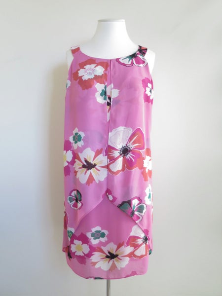 S.OLIVER *Gorgeous Cerise Pink Florals Chiffon Layered Dress* 14/16 Carousel 1