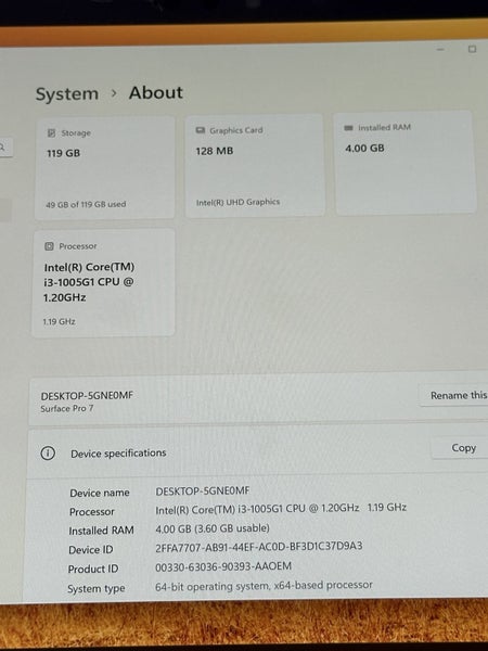 Surface Pro 7 with keyboard cover - i3 4GB RAM 128GB Win 11 Carousel 2