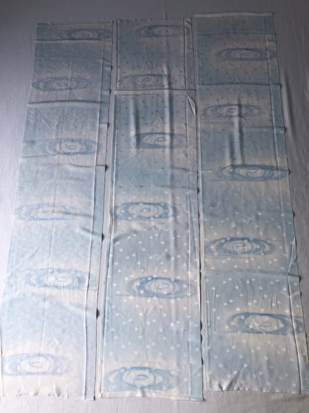 Vintage Japanese Blue Cloud Woven Silk Kimono Panels X3 Fabric Pieces Carousel 12