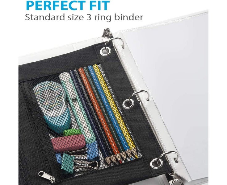 Binder Pouch, 2 Pack Pencil Pouch 3 Ring Fabric Pencil Pouches Black Pencil C Carousel 2