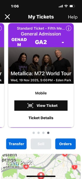 Metallica tickets x4 GA2 eden park Carousel 1