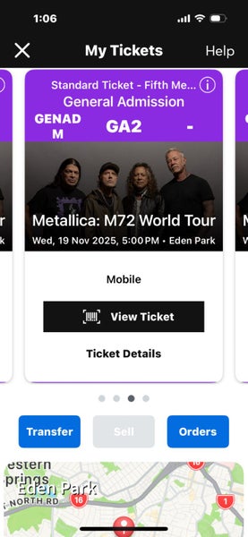 Metallica tickets x4 GA2 eden park Carousel 2