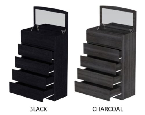 Tallboy with Mirror - 5 Drawers - 2 colour options. Carousel 1